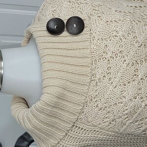 Sequin Cream Crochet  Weave Tassle Poncho Wrap Shawl S/M